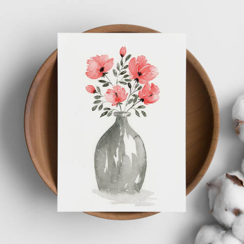 Carte - Bouquet au vase gris