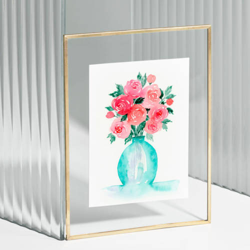 Carte - Bouquet de roses au vase bleu