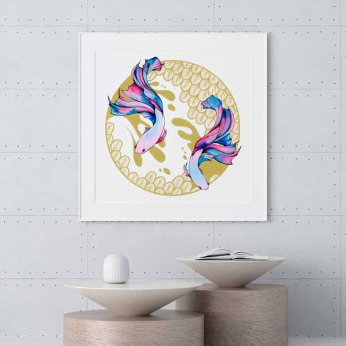 3D Mockup photo frame in Modern interior of living room Affiche - Deux combattants