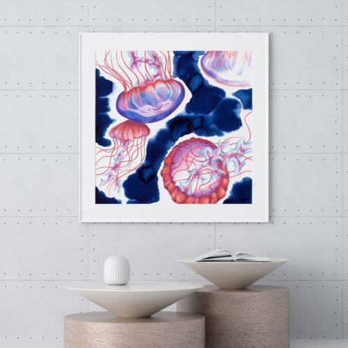 3D Mockup photo frame in Modern interior of living room Affiche - Les méduses