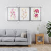Affiches murales Ikebana Magnolias Sakuras Pivoines Affiches murales avec fleurs (magnolias, sakura, pivoines) et libellules dorées, style aquarelle, fond blanc, décoration zen japonaise