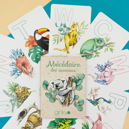 Abécédaire des animaux, cartes illustrées avec une lettre, un animal et son nom pour apprendre l'alphabet, explications sur les animaux, jeu éducatif pour enfants