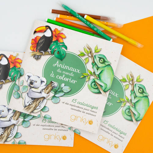 Livre de coloriage "Animaux du monde à colorier" avec 15 illustrations à colorier et des explications pour mieux connaître les animaux.