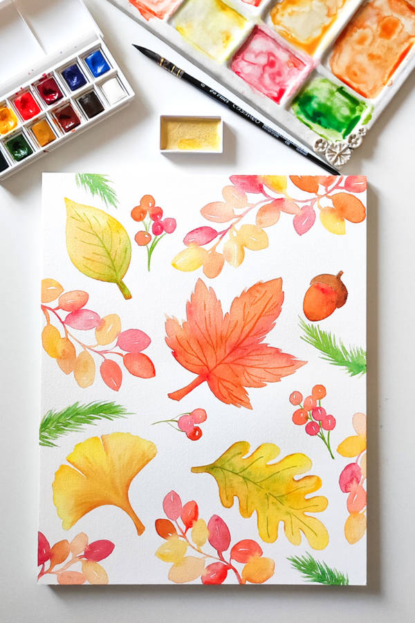 Feuillages d'automne à l'aquarelle
