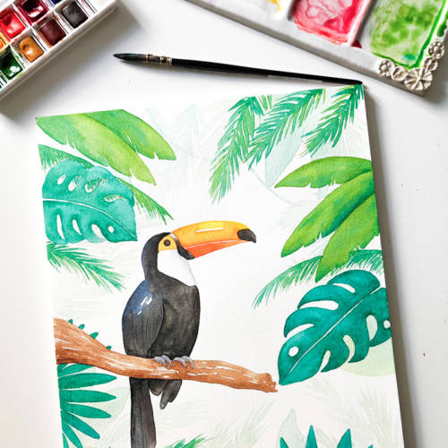 Jungle aquarelle carré Jungle à l'aquarelle