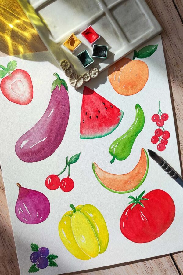 Atelier aquarelle fruits légumes_1 2027.06 | GOÛTER AQUARELLE Fruits et légumes de saison