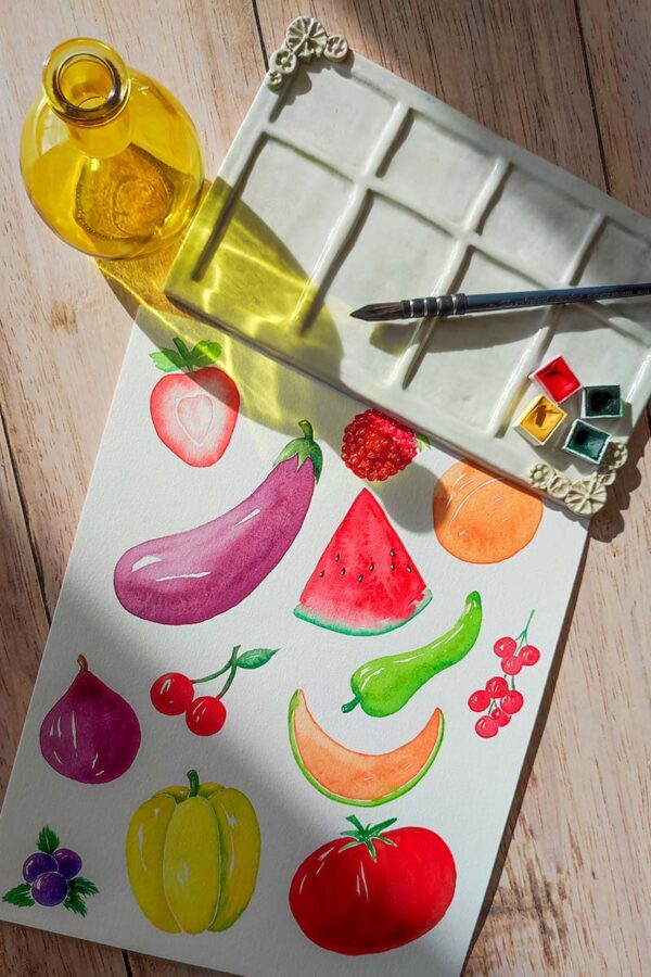 Atelier aquarelle fruits légumes_2 2027.06 | GOÛTER AQUARELLE Fruits et légumes de saison