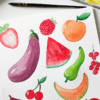 Fruits et légumes de saison à l'aquarelle
