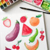 Fruits et légumes de saison à l'aquarelle
