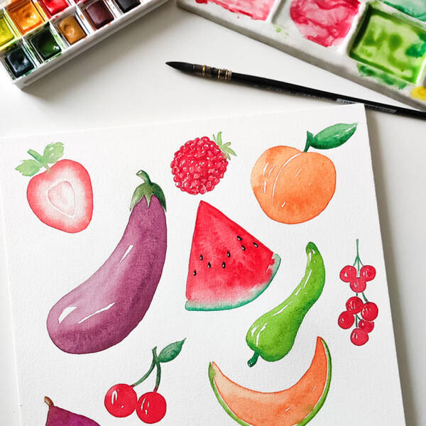 Doodling créatif : fruits et légumes de saison à l'aquarelle | Villefranche