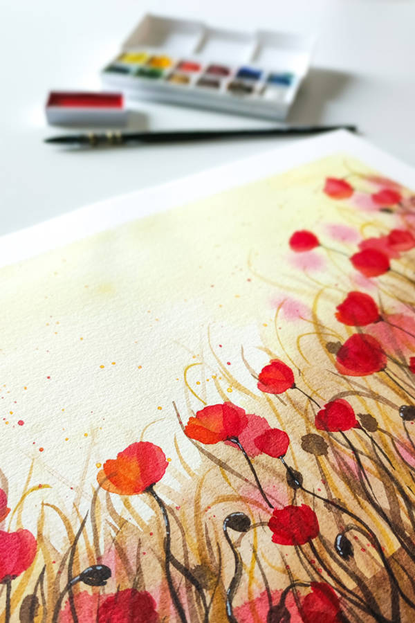 Atelier champ de coquelicots 1 Champ de coquelicots à l'aquarelle