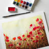Atelier champ de coquelicots carré Champ de coquelicots à l'aquarelle