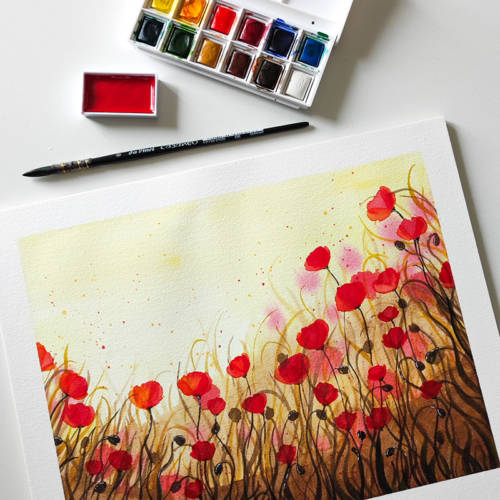 Champ de coquelicots à l'aquarelle