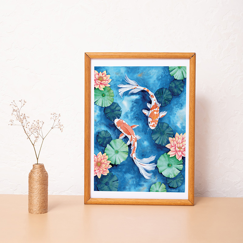 Carpes aux nénuphars affiche carrée 2