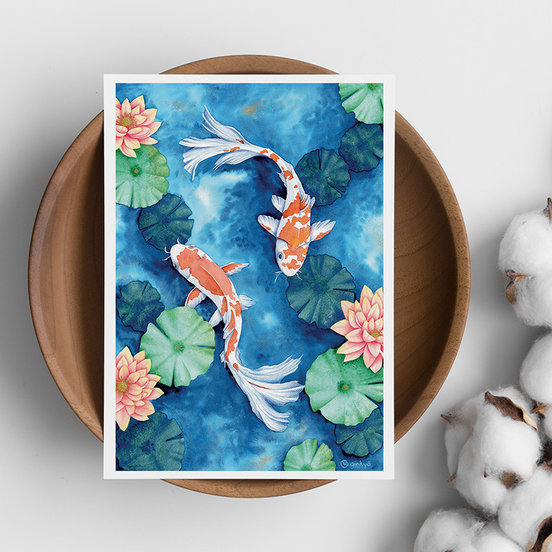 Carpes aux nénuphars carte carrée 2