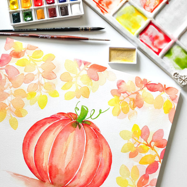 Citrouille et couleurs d'automne à l'aquarelle