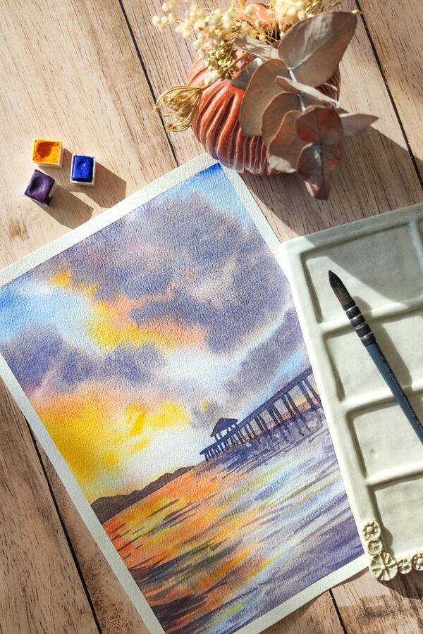 Atelier aquarelle coucher soleil mer_1 2027.07 | GOÛTER AQUARELLE Coucher de soleil en bord de mer