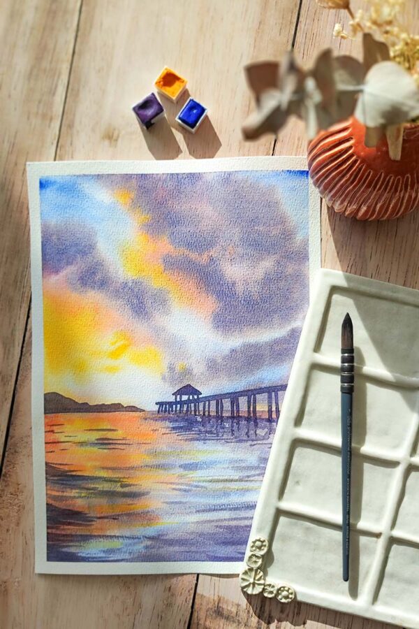 Atelier aquarelle coucher soleil mer_2 2027.07 | GOÛTER AQUARELLE Coucher de soleil en bord de mer