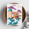 Carte illustrée Trévoux Beaujolais Dombes Saone 1 Carte - Couleurs beaujolaises | Trévoux