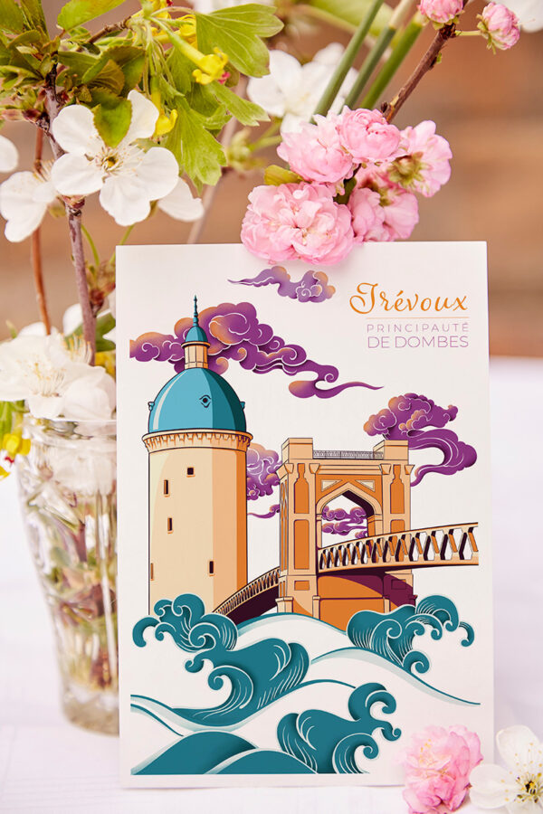 Carte illustrée Trévoux Beaujolais Dombes Saone 2 Carte - Couleurs beaujolaises | Trévoux